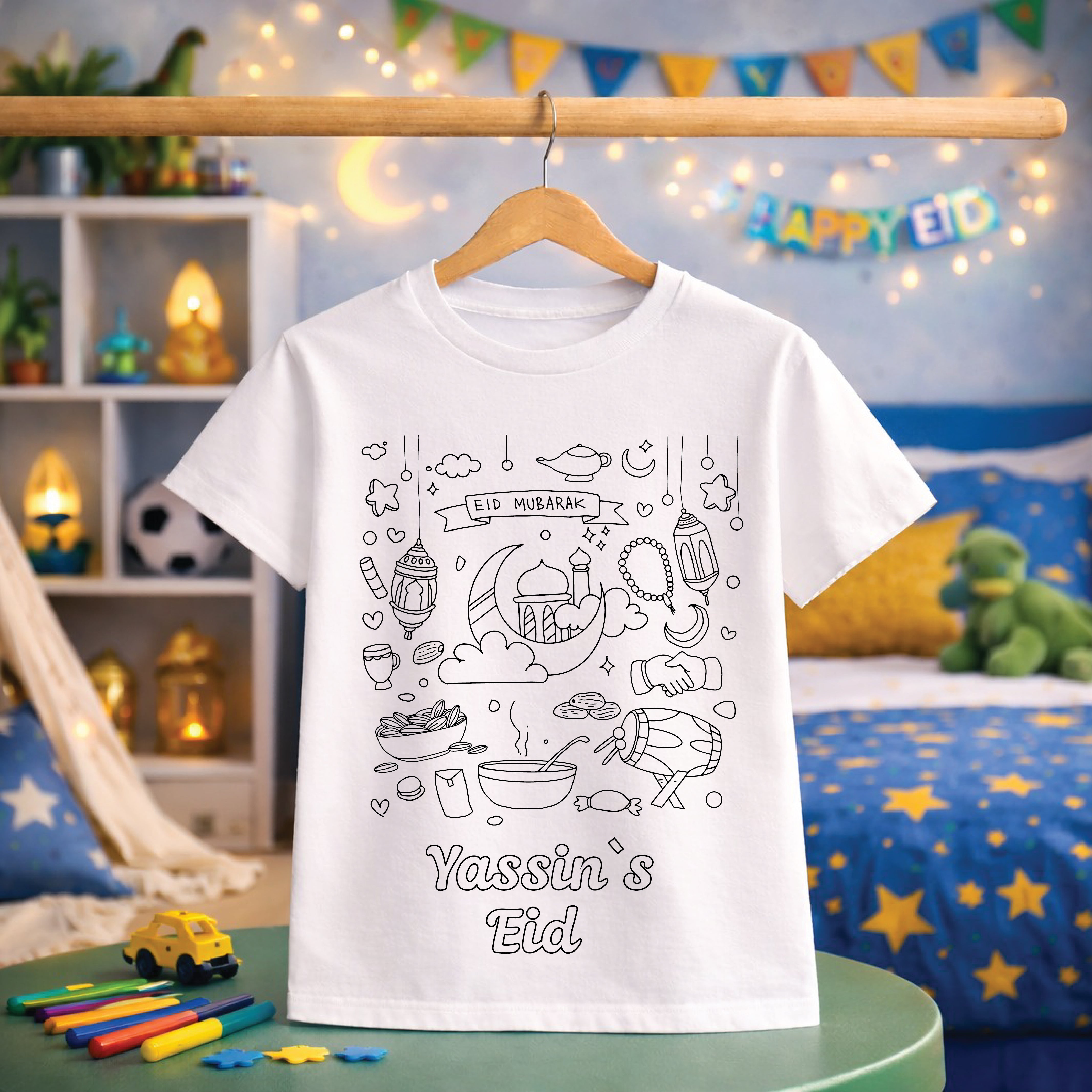 Ramadan Coloring T-Shirt | Washable & Reusable Fun for Kids & Adults