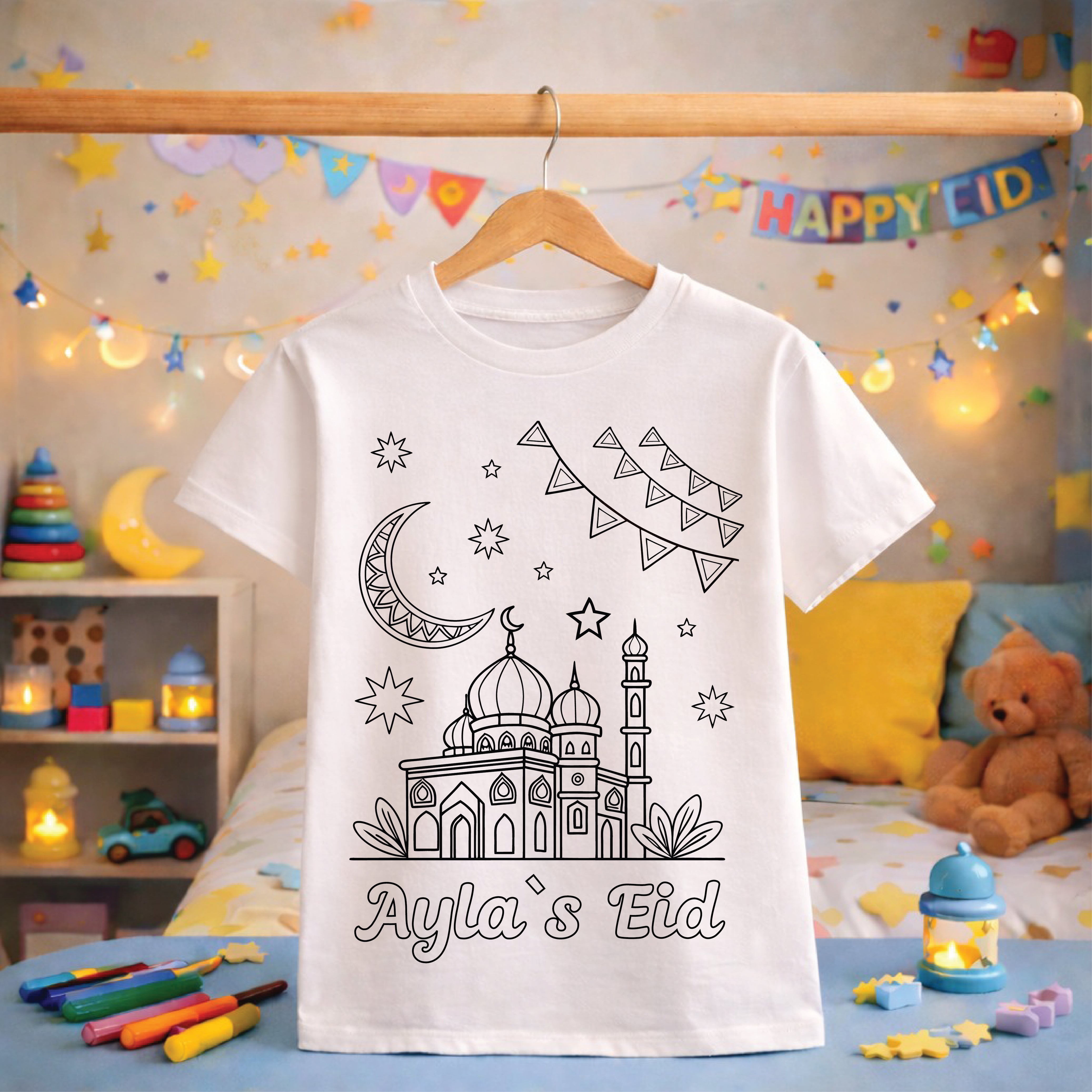 Ramadan Coloring T-Shirt | Washable & Reusable Fun for Kids & Adults